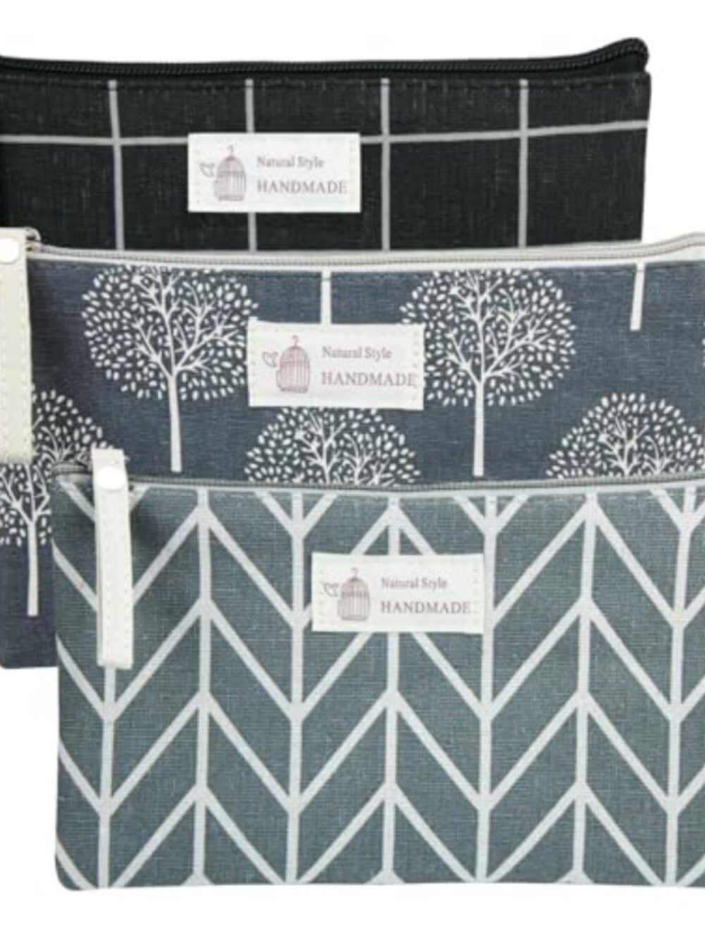 Canvas Makeup Pouch Set 3 Small Zipper Travel Toiletry Bags Floral